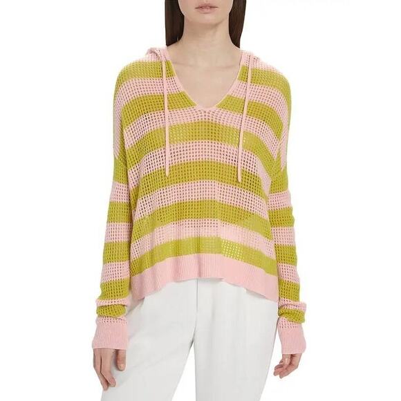 ATM Cashmere Mesh Stripe Hoodie in Ballet Pink S - Picture 1 of 4